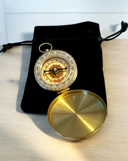 Waterproof Brass Compass with Glow Effect - Essential for Hiking and Camping, personalization with engraving