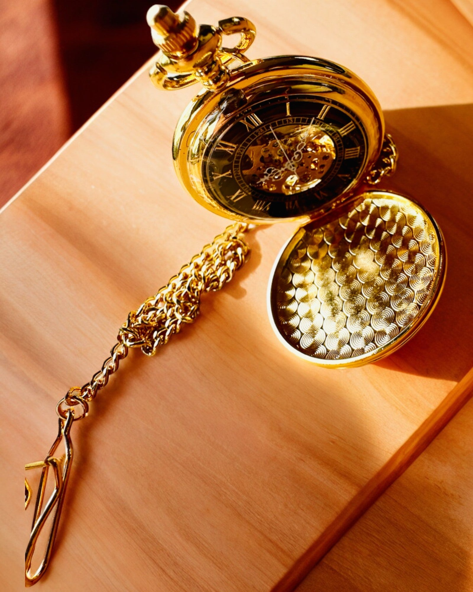 Grand Elegance Pocket Watch with Double Cover, Manual, Gold Color, with engraving for a gift