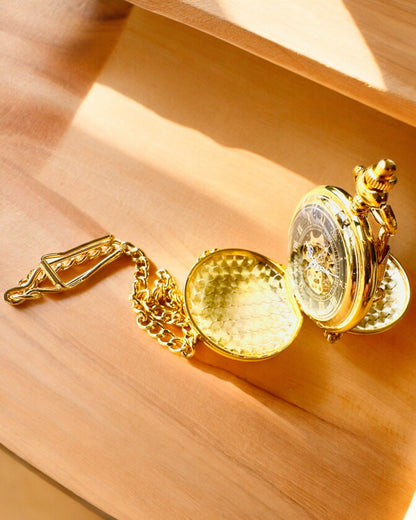 Grand Elegance Pocket Watch with Double Cover, Manual, Gold Color, with engraving for a gift