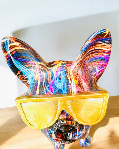 Colorful Bulldog with Glasses - Unique Interior Decoration, decorative figurine for a gift, personalization with engraving