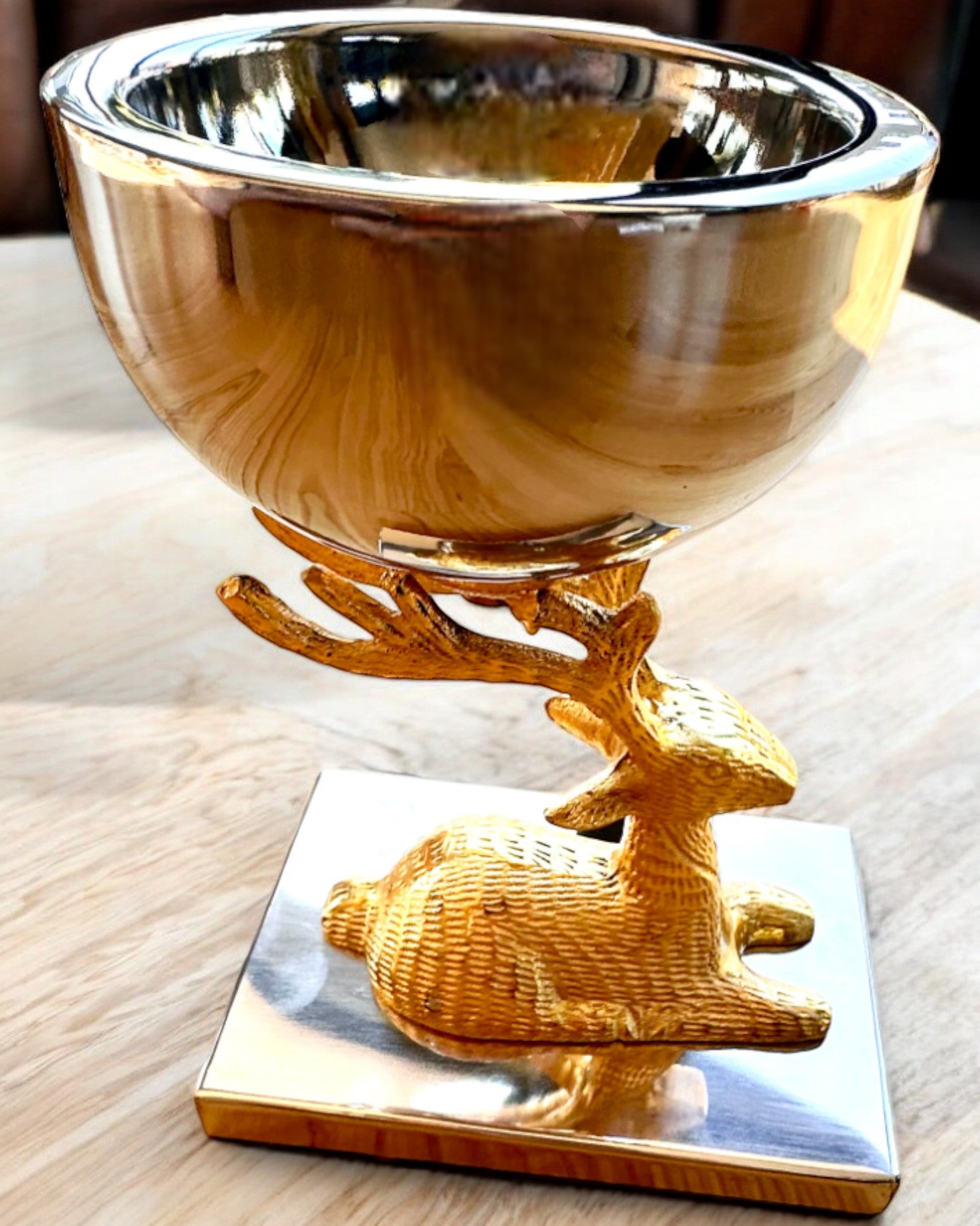 Decorative bowl "Deer Trophy" – Handicraft from India, personalization with engraving