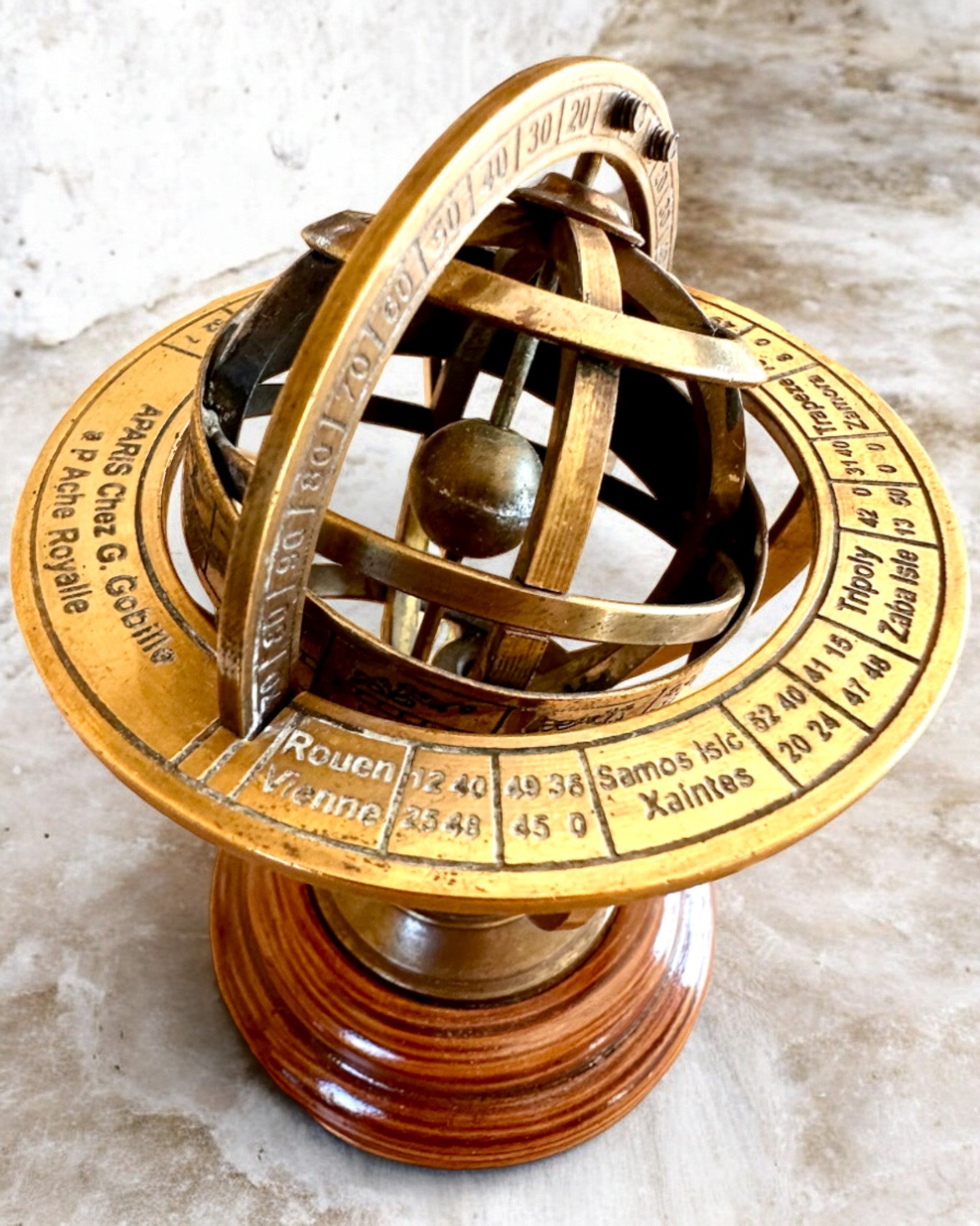 Brass Armilla "AstroGlobe" 13 cm in height, Handcrafted with Engraving Option, office decoration