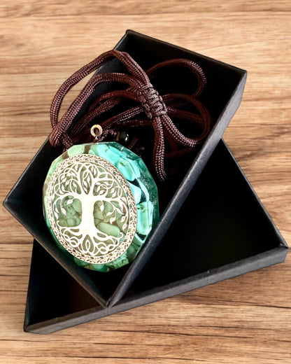 Amulet "Tree of Life" with turquoise – Your personal strength, necklace for a gift, personalization with engraving