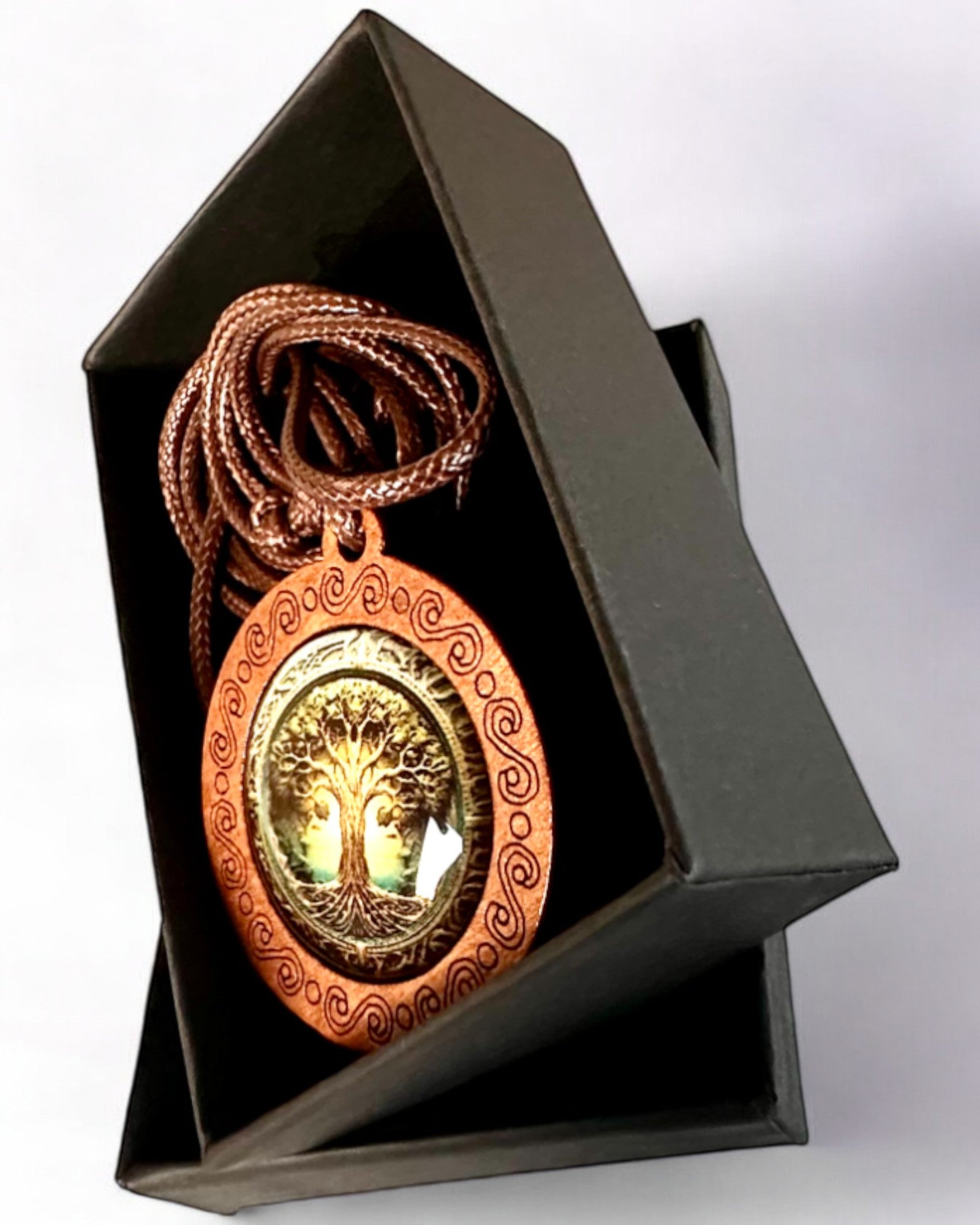 "Tree of Ancestors" Life Amulet - Handcrafted Wooden and Glass Necklace, personalization option with engraving for a gift