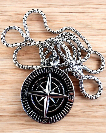 Stainless Steel Explorer Compass Necklace, personalization option with engraving for a gift