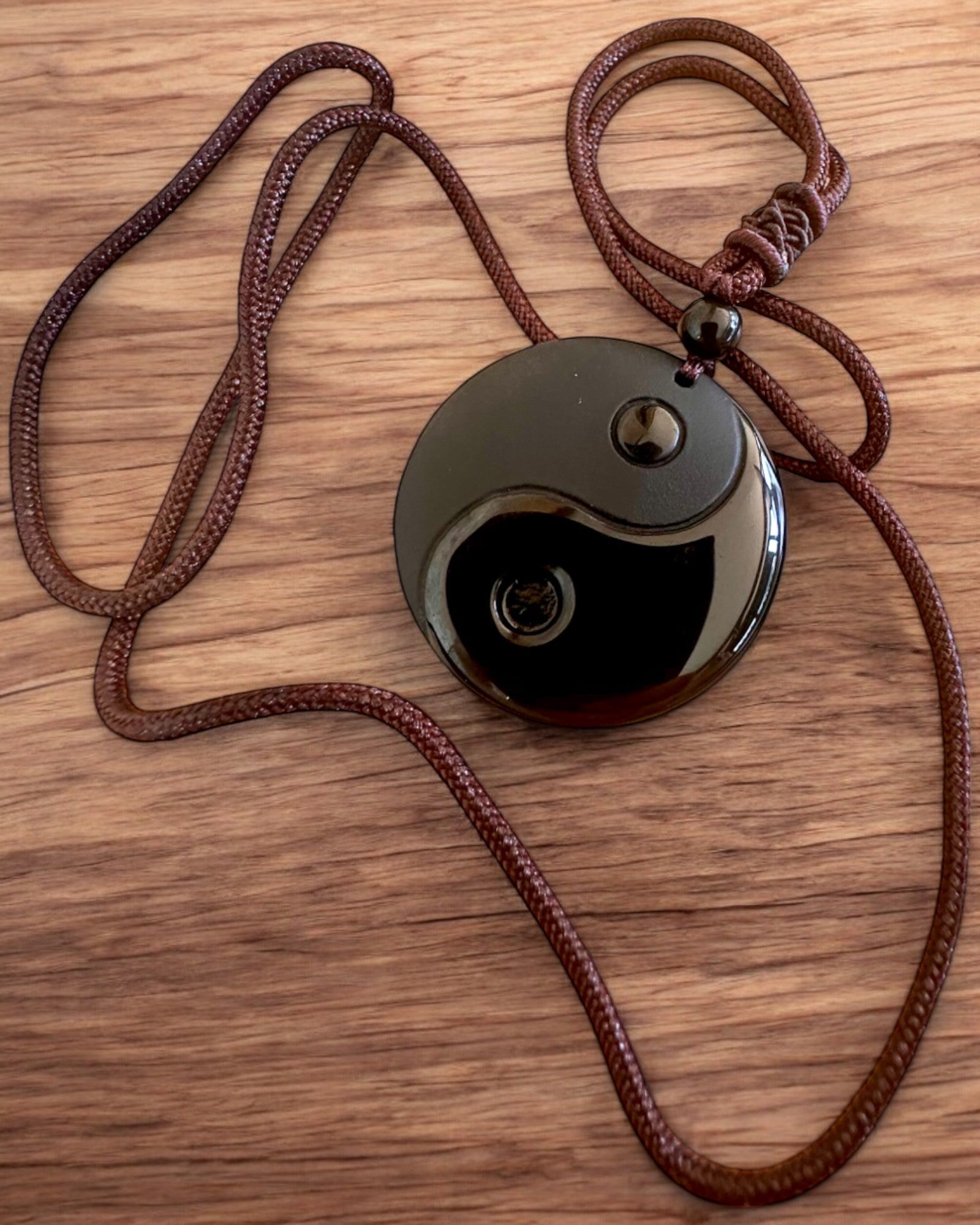 Boho Necklace with Yin Yang Tai Chi Obsidian, personalization option with engraving for a gift