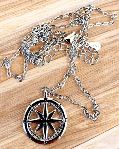 Silver Necklace with a Small Symbol - Compass "Traveler", personalization option with engraving for a gift