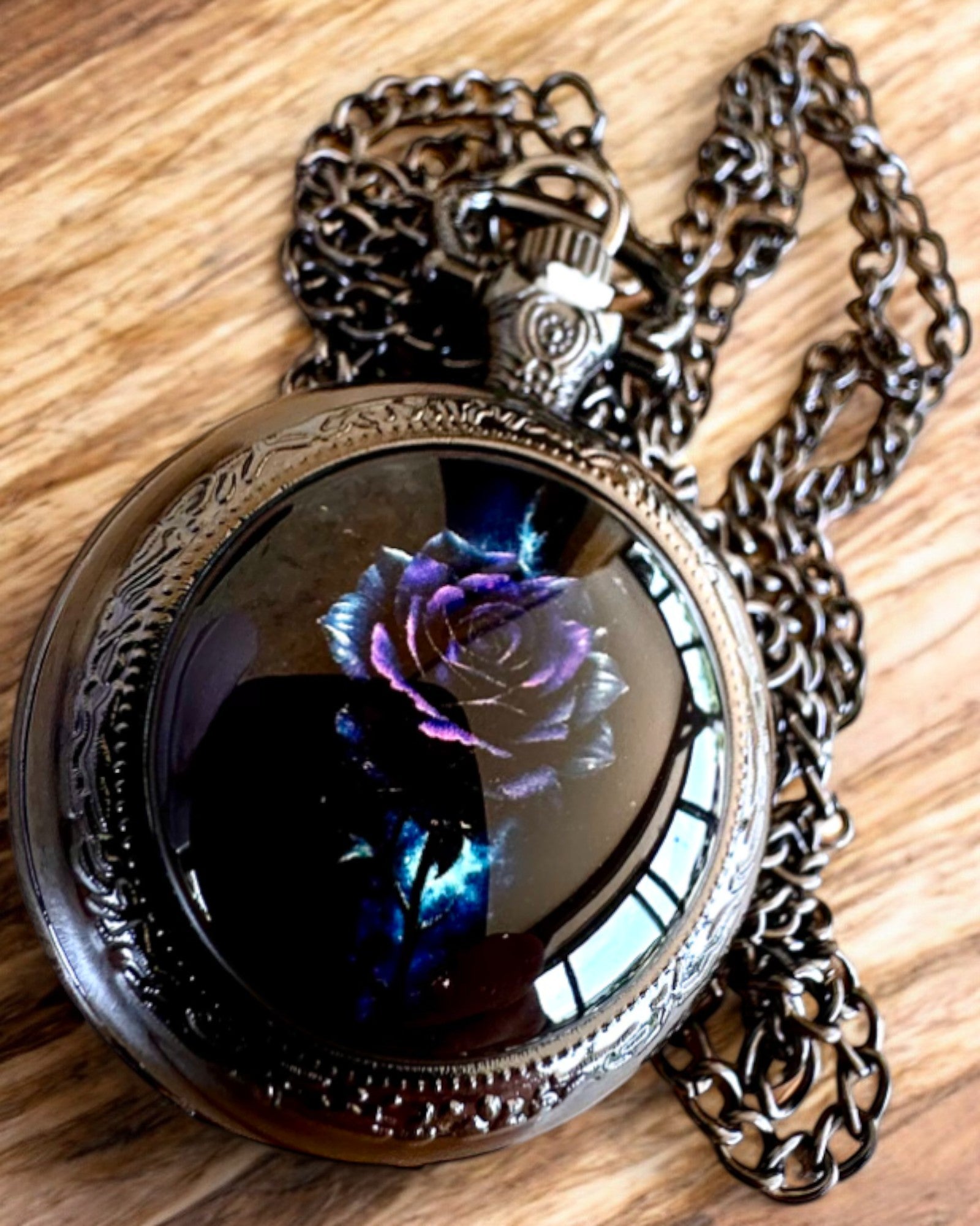 Pocket watch "Rose of Darkness" - stainless steel, with engraving option for a gift