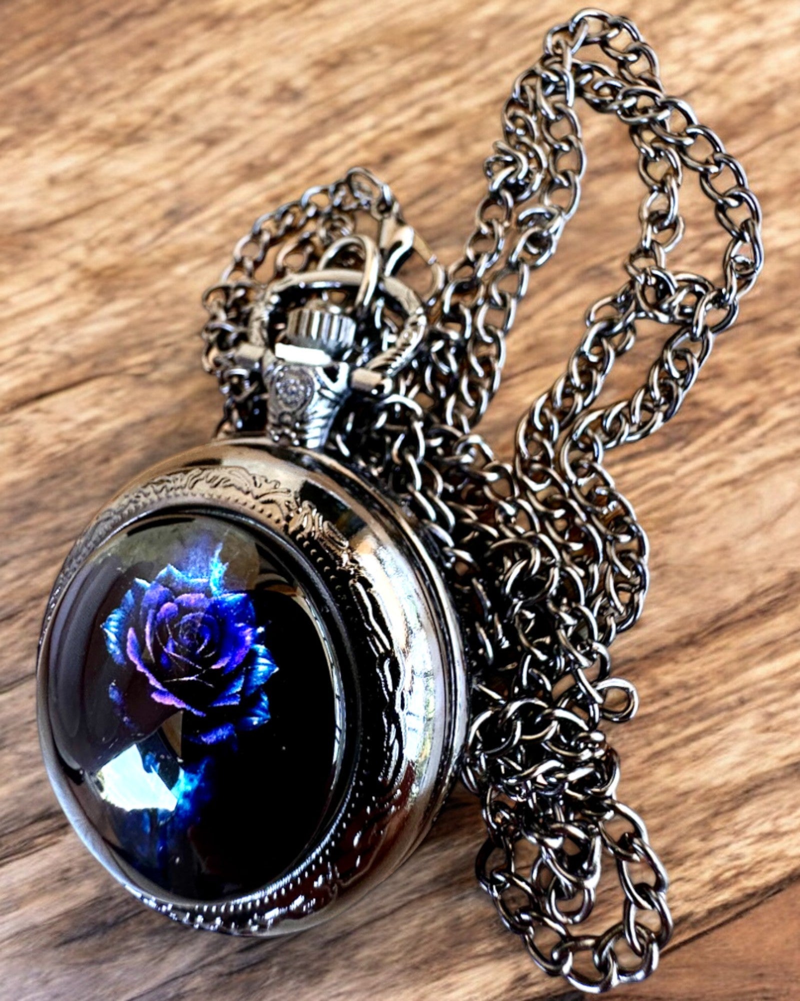 Pocket watch "Rose of Darkness" - stainless steel, with engraving option for a gift