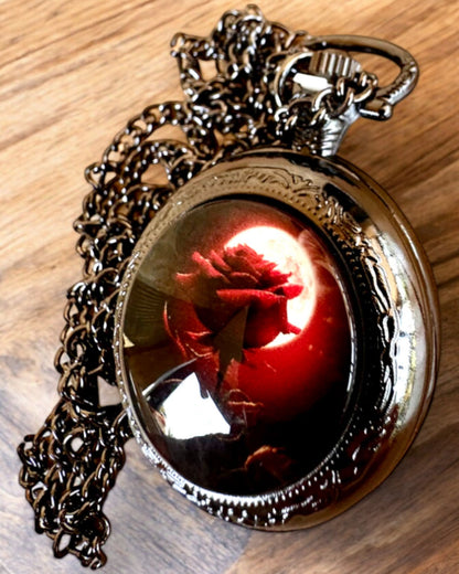 Pocket Watch "Night Rose", customizable engraving option for a gift