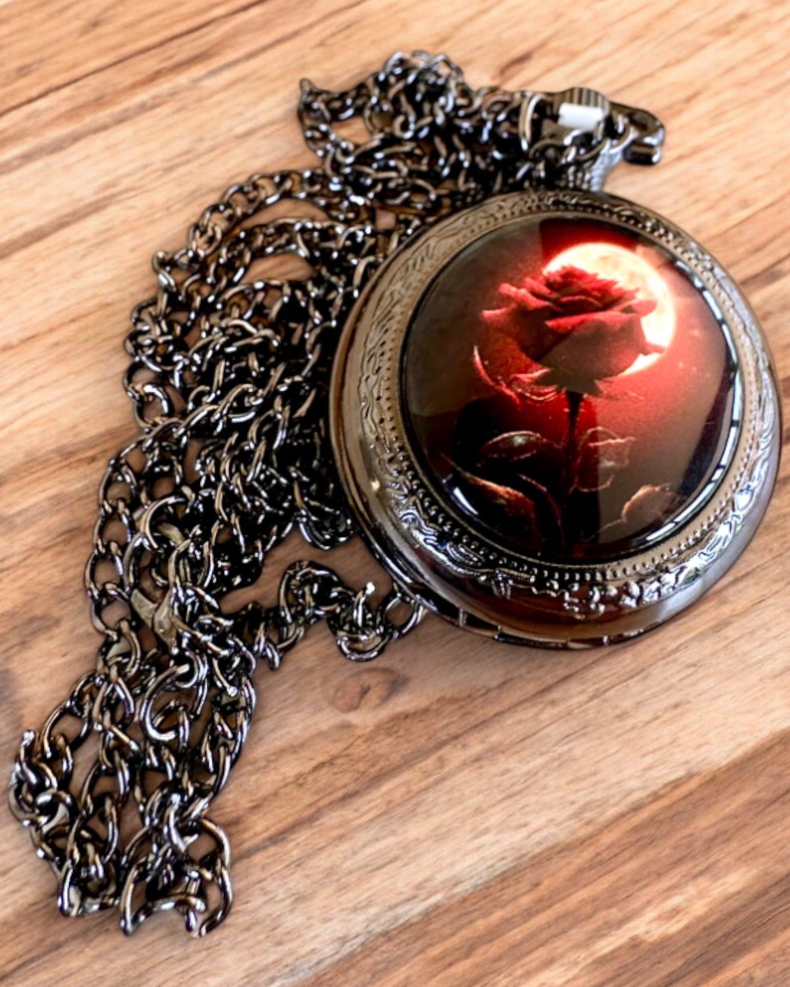 Pocket Watch "Night Rose", customizable engraving option for a gift