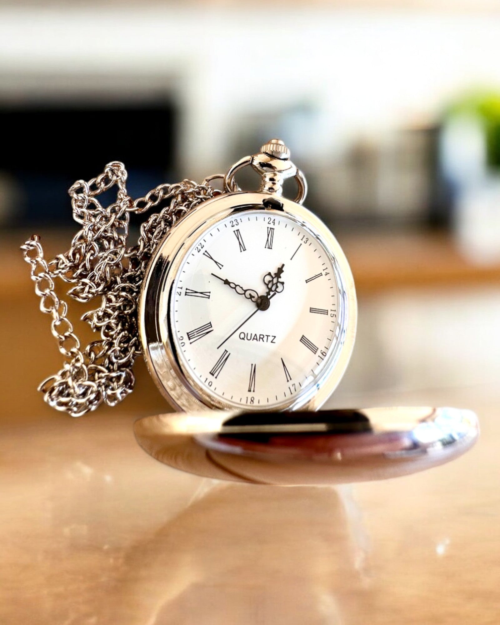 Elegant Pocket Watch "Timeless Classic", silver color, personalization option with engraving for a gift