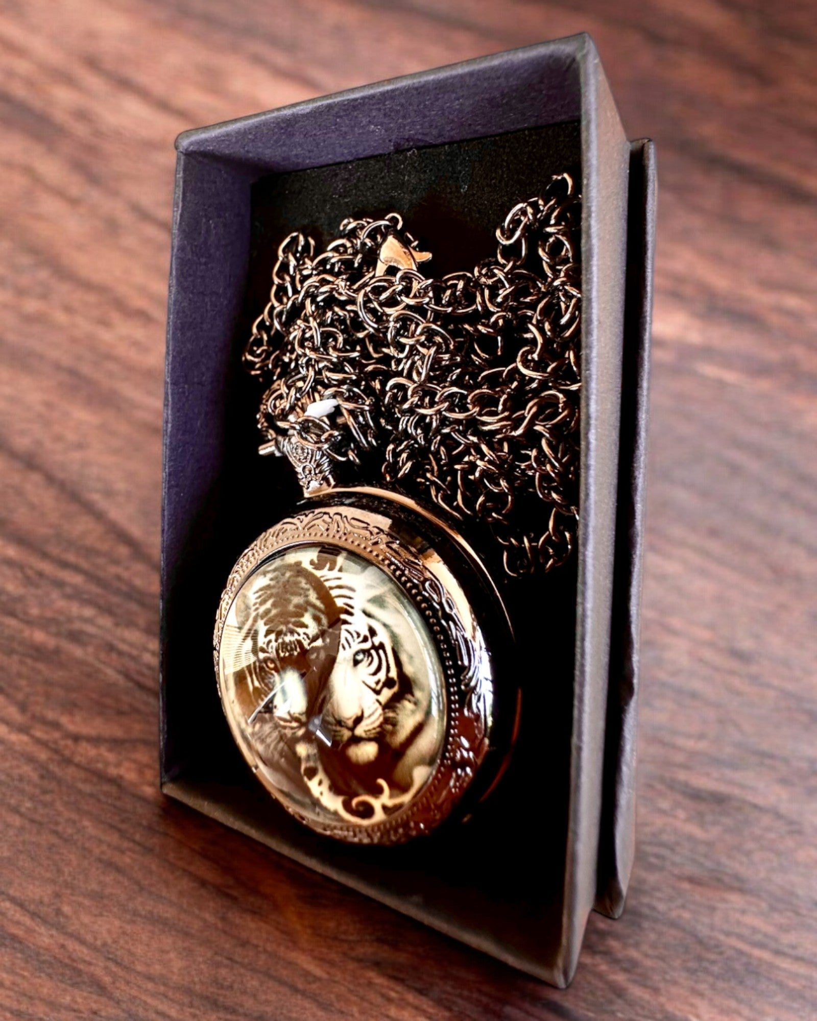 Pocket watch "Tiger Elegance" made of stainless steel with engraving option for a gift