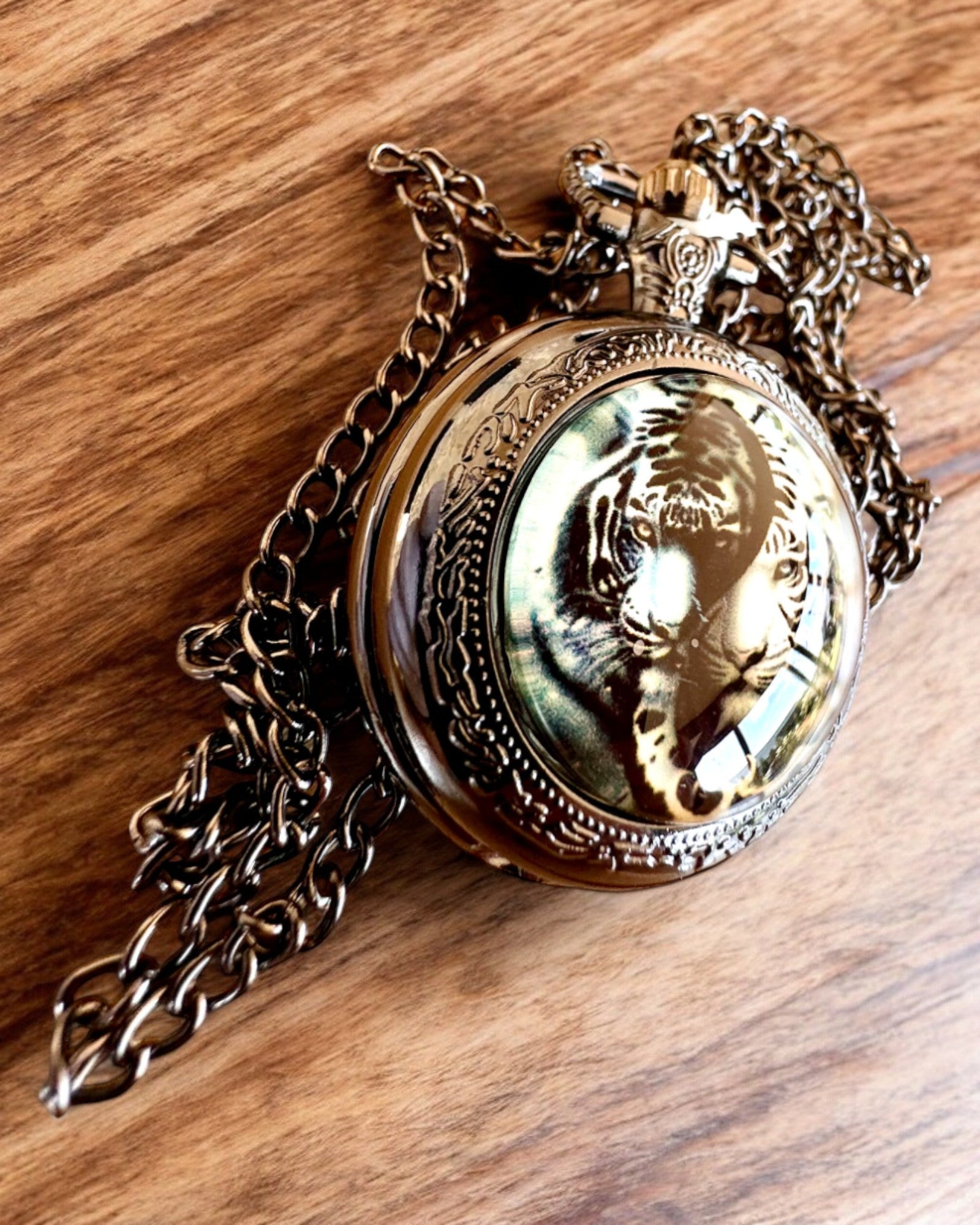 Pocket watch "Tiger Elegance" made of stainless steel with engraving option for a gift