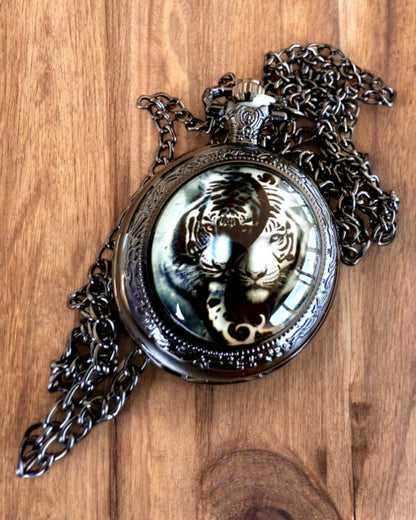 Pocket watch "Tiger Elegance" made of stainless steel with engraving option for a gift