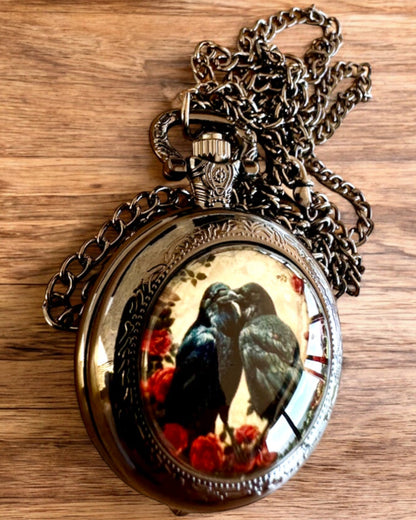 Pocket Watch 'Kiss of the Crows' with Engraving – personalization with engraving for a gift