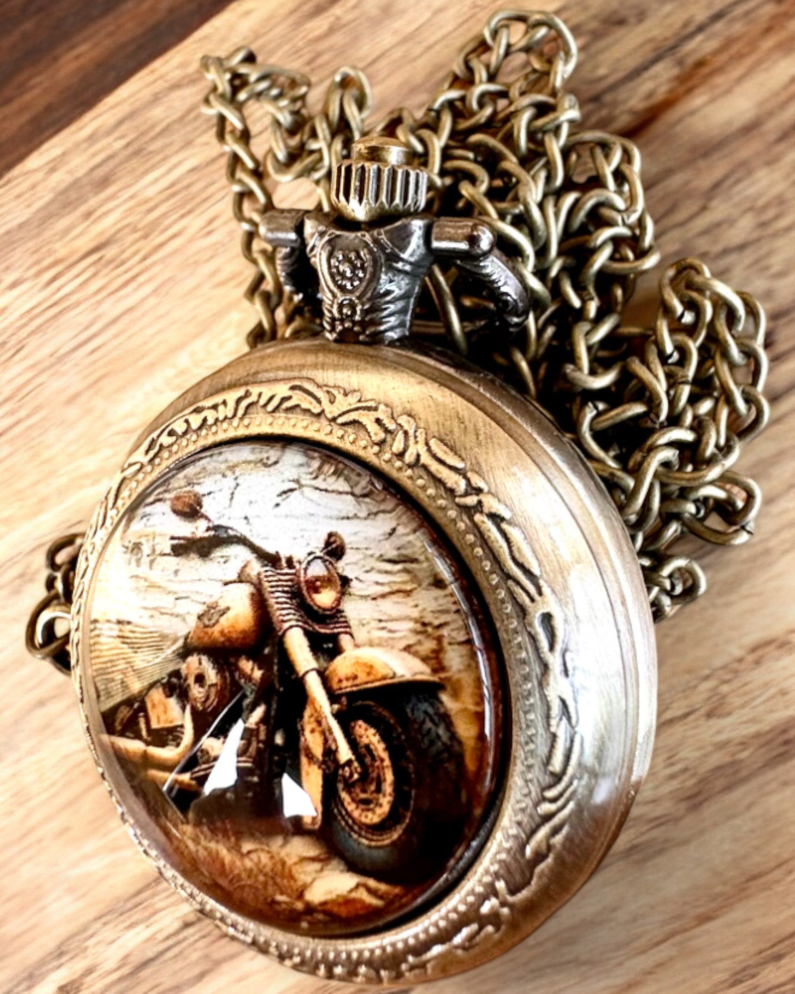 Retro Pocket Watch "Motorcycle Style", personalization option with engraving for a gift