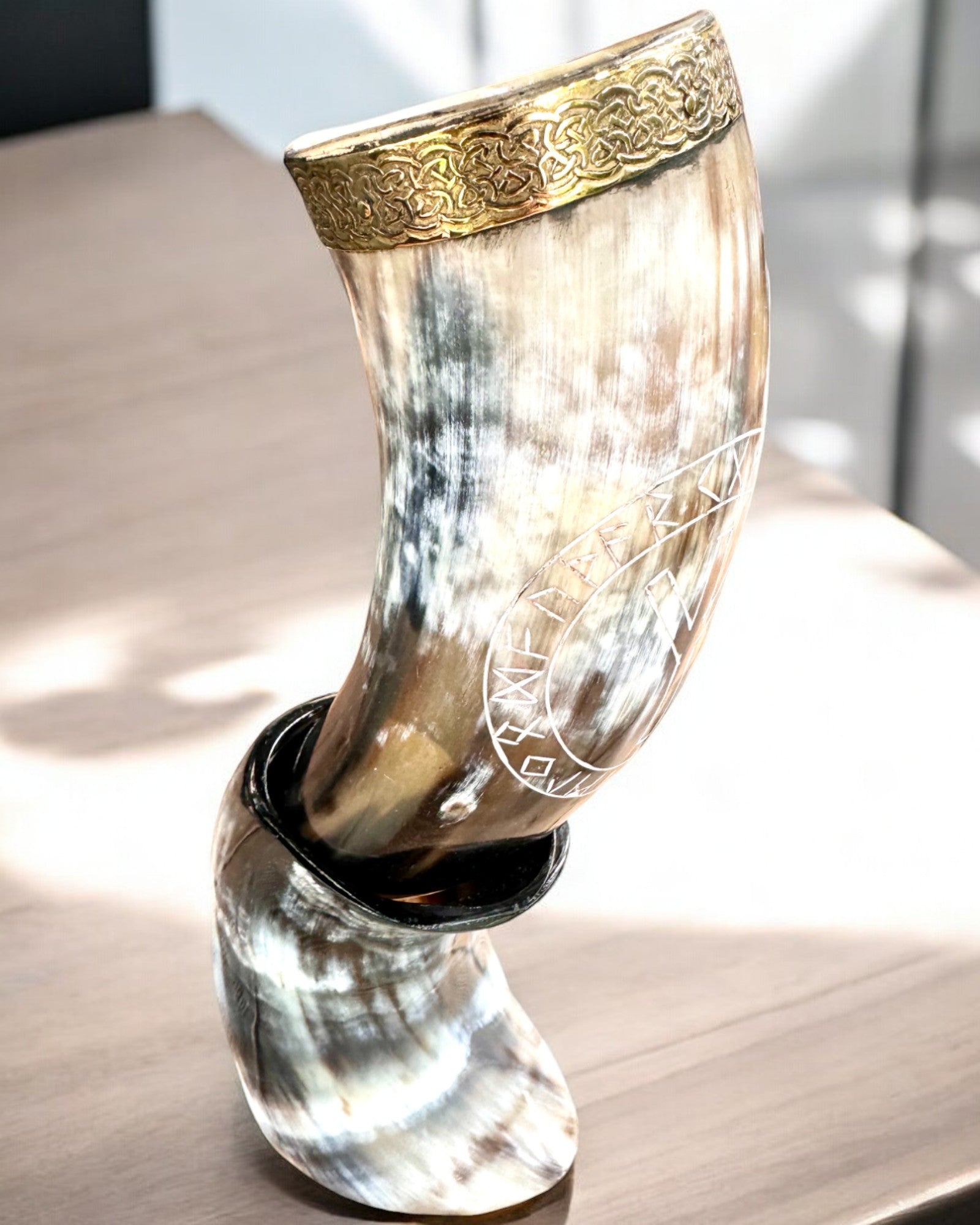 Horn Mug "Viking Valor" - Hand Engraved, Premium Quality - 4 variants to choose from