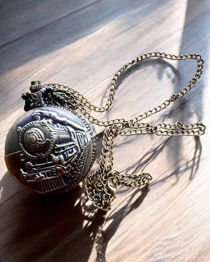 Pocket watch "Locomotive of Time" with engraving, for a gift, train motif