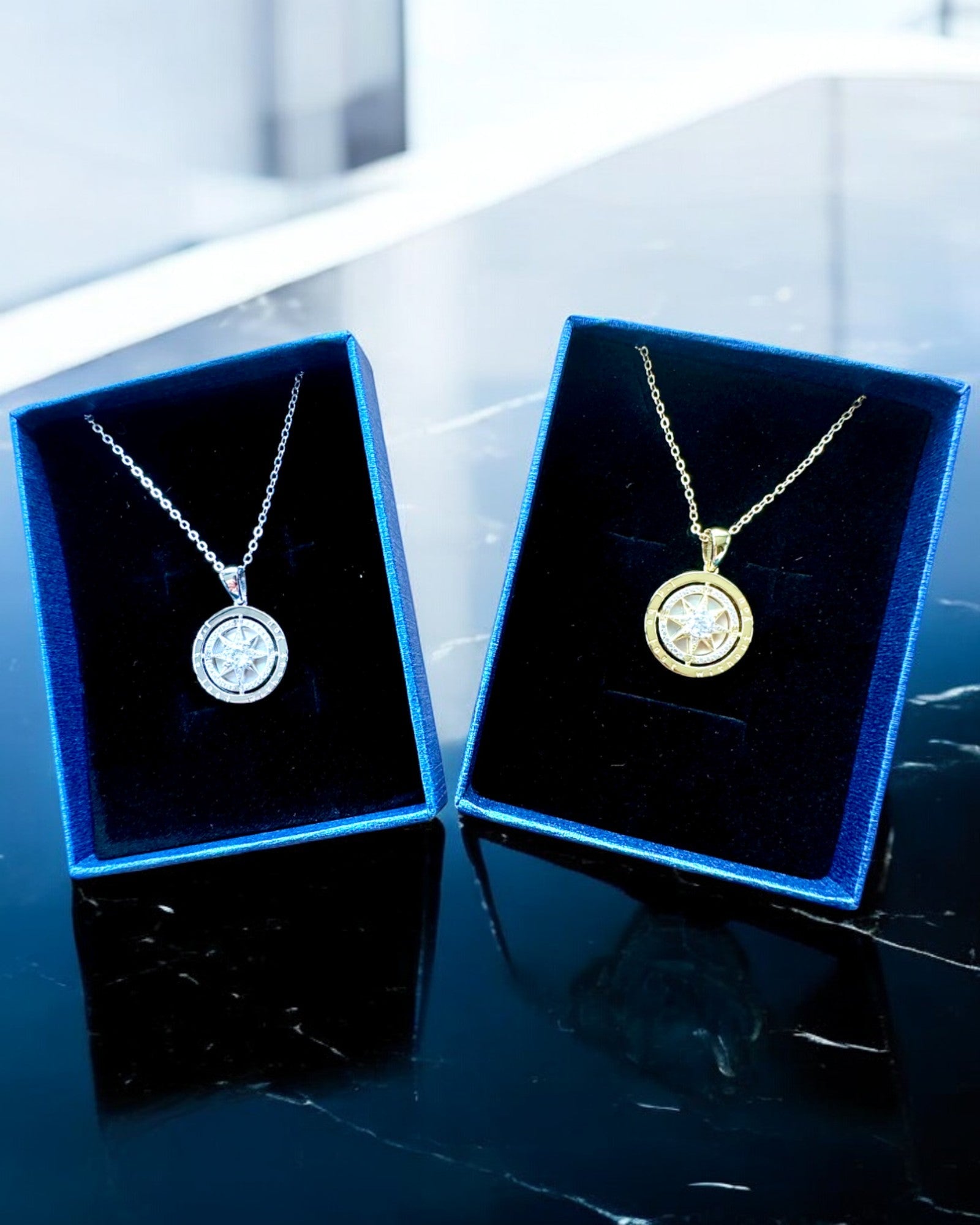 Compass Necklace "Star Direction", personalization option with engraving, 2 color variants to choose from