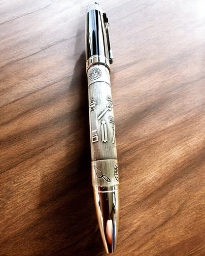 Elegant Pen "Masterful Harmony" with Engraving Option - Symbolic Motifs, Ancient Silver, personalization option for engraving as a gift