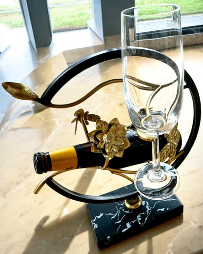 "Elegant Insect" Stand - for a bottle of wine and glasses, height 33 cm, personalization option with engraving for a gift.