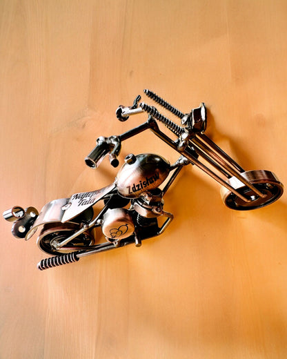 Handmade Iron Motorcycle Model, Chopper, customization, engraving for a gift