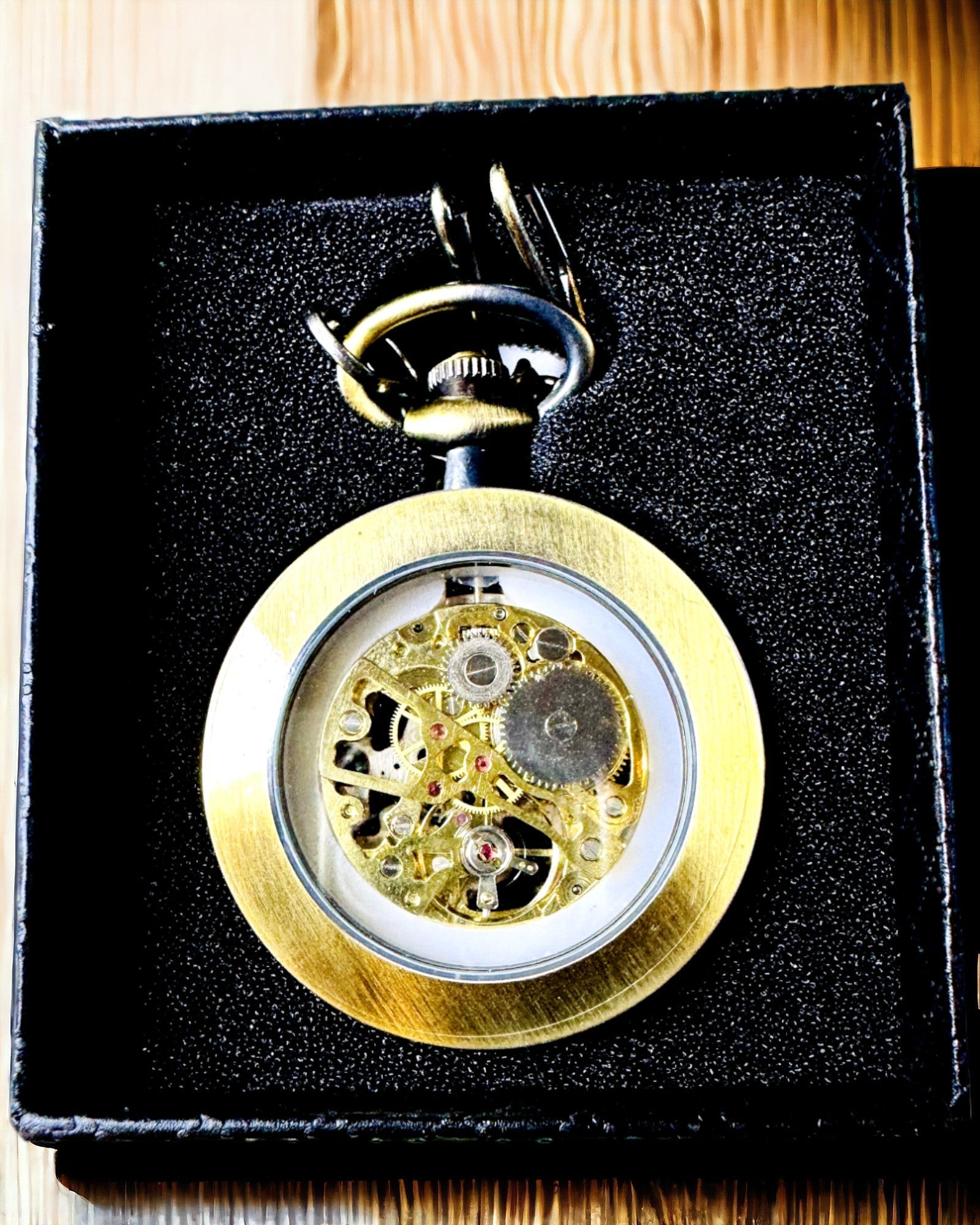 Retro Pocket Watch – Mechanical, Shredded Gold Color with Black, Luxury, Waterproof, Semi-Automatic, personalization with engraving