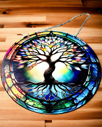 Prismatic Sun Pendant 'Tree of Life' - Colorful Window Decoration