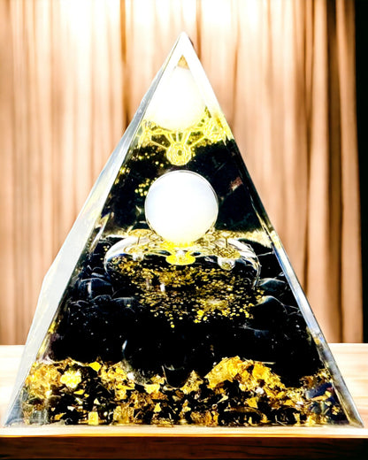 Obsidian Orgone Pyramid – Chakra Energy Generator, Reiki Meditation Tool with Natural Stone