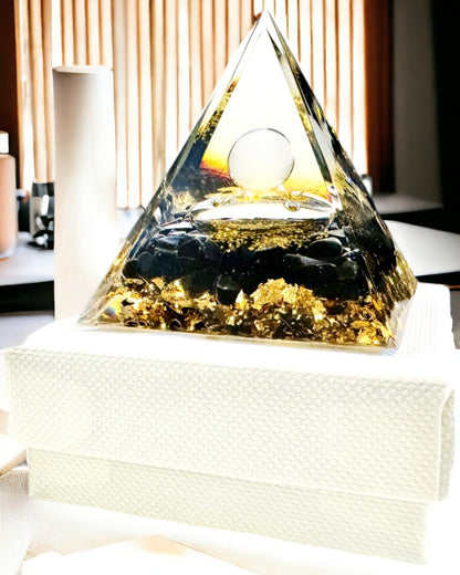 Obsidian Orgone Pyramid – Chakra Energy Generator, Reiki Meditation Tool with Natural Stone