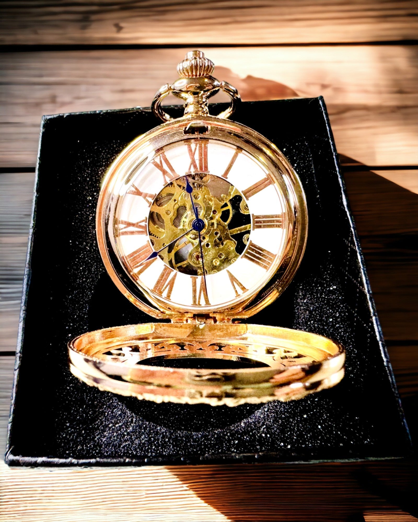 Vintage Pocket Watch with Transparent Dial and Skeleton Mechanism