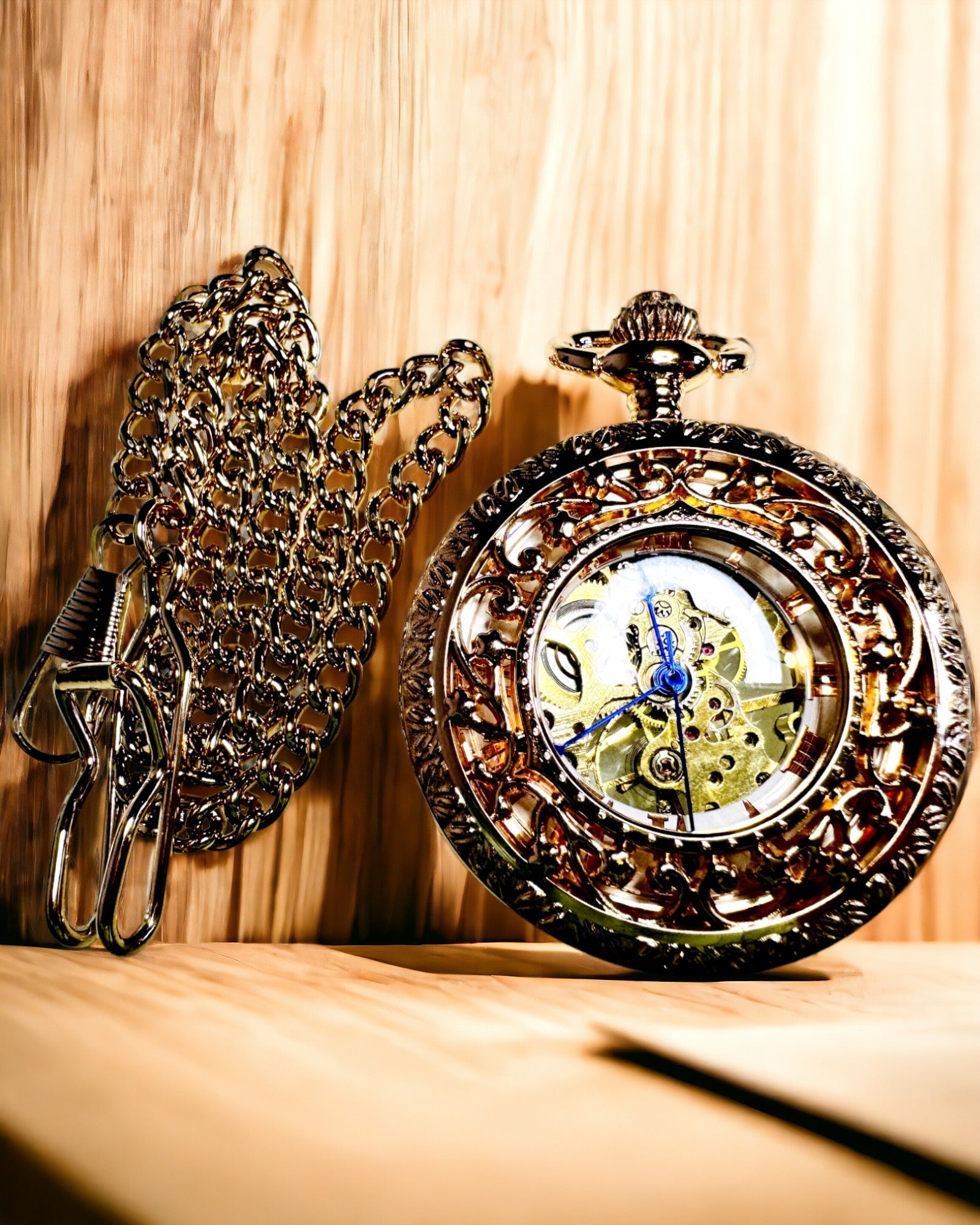 Vintage Pocket Watch with Transparent Dial and Skeleton Mechanism