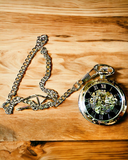 Silver Exclusive Mechanical Pocket Watch in Retro Style, Waterproof - Elegance for Every Occasion, with engraving