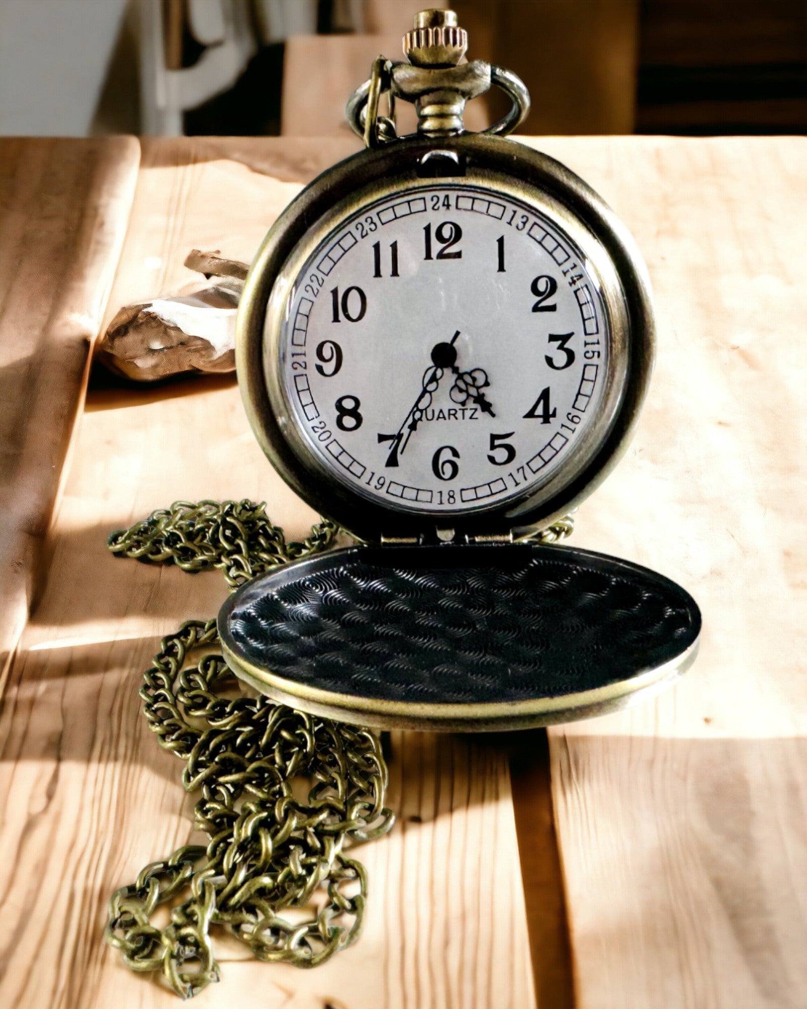 Vintage style pocket watch with personalization option - brushed gold