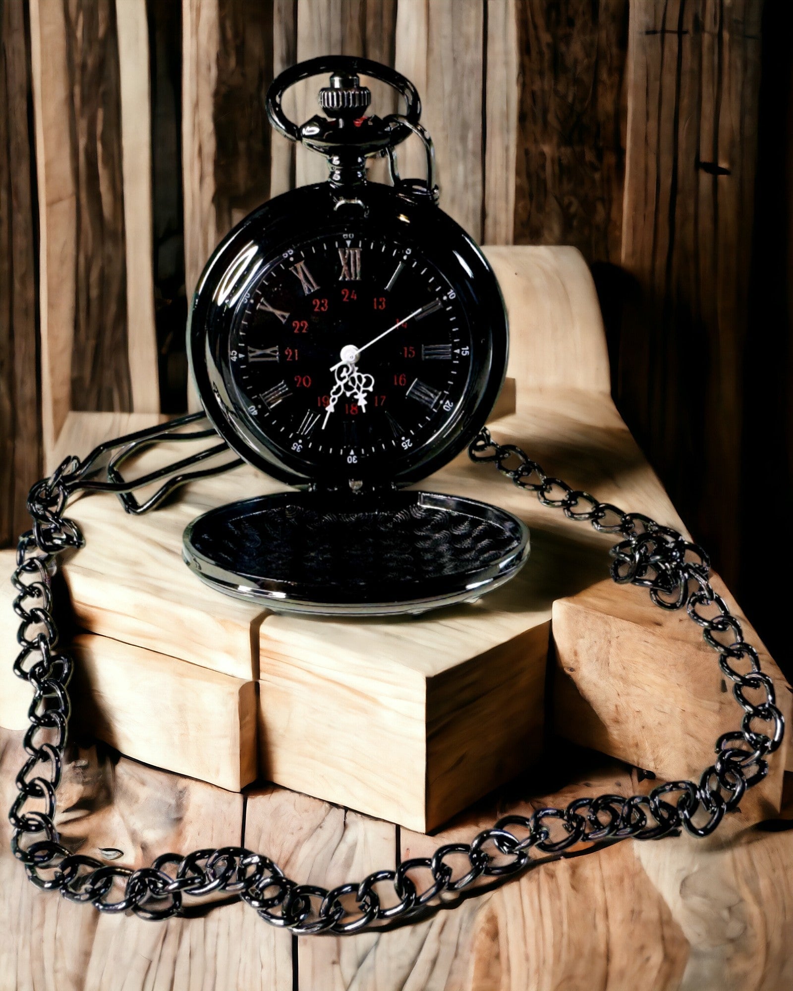 Black pocket watch "Elegance of Time" with personalization option