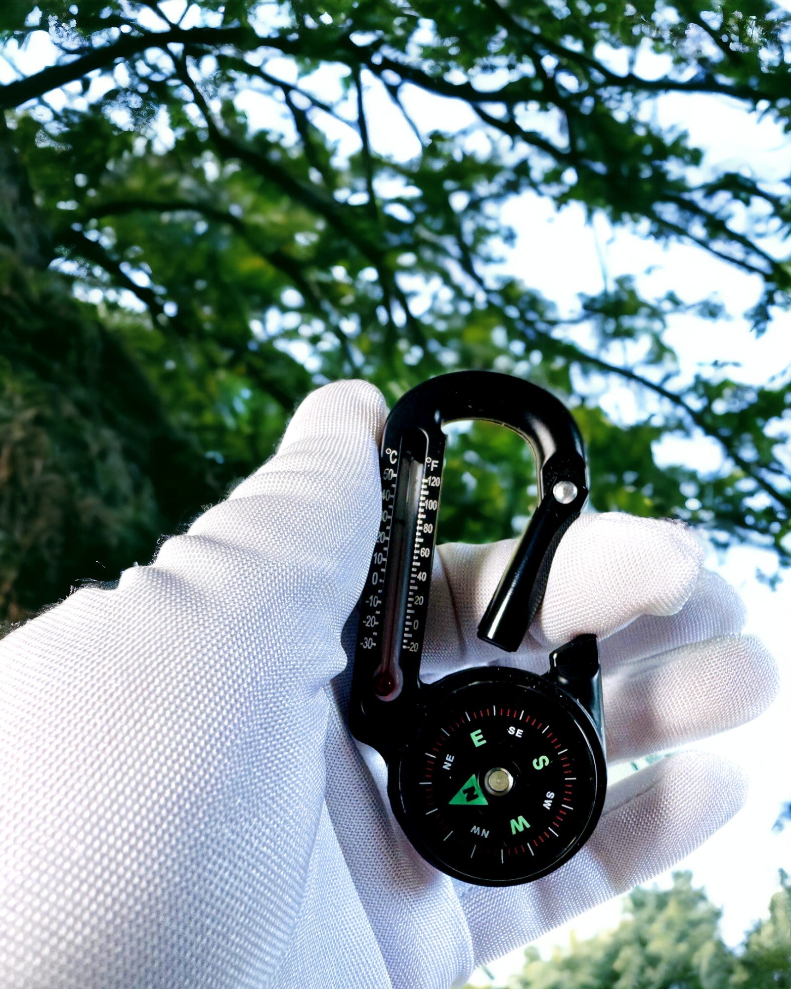 Compass carabiner with thermometer, keychain - engraving option available