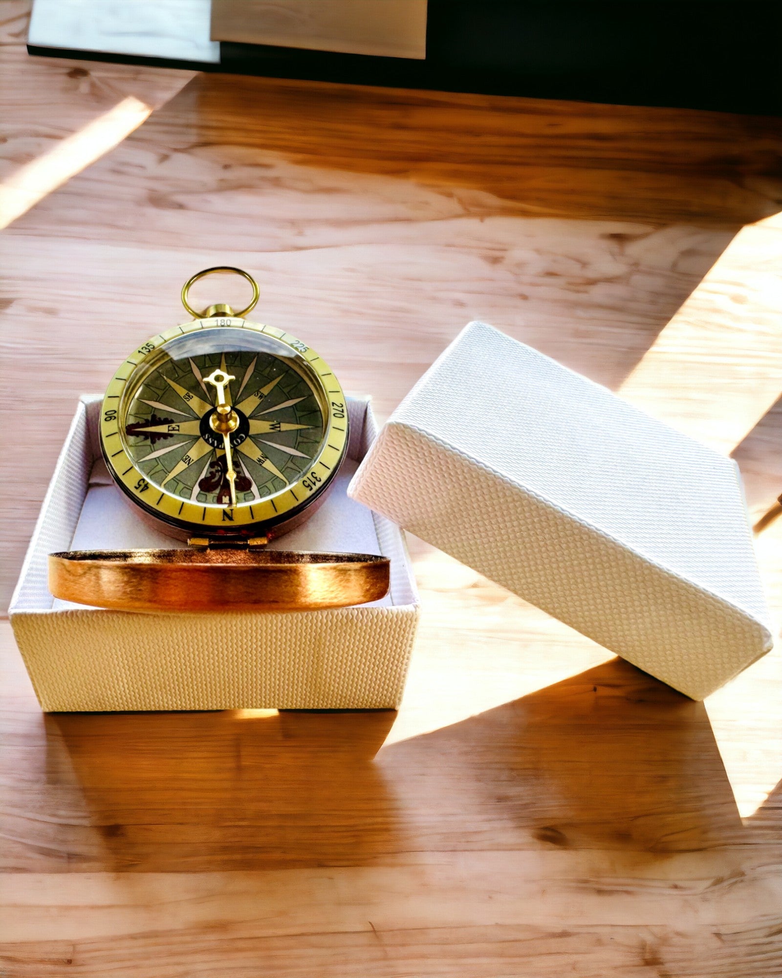 Rose gold compass - retro style navigation - portable and precise instrument for determining direction for travelers and explorers. Engraving, personalization.