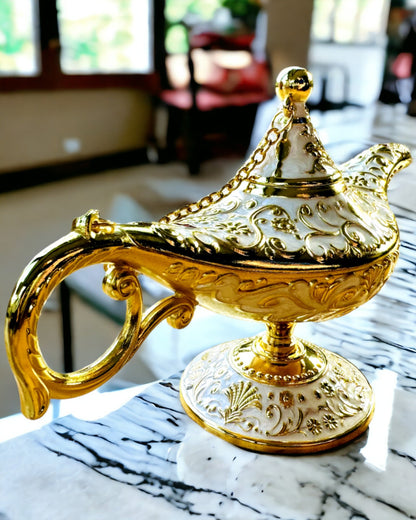 Aladdin's Magic Lamp with Engraving Option - White Variant, interwoven with gold