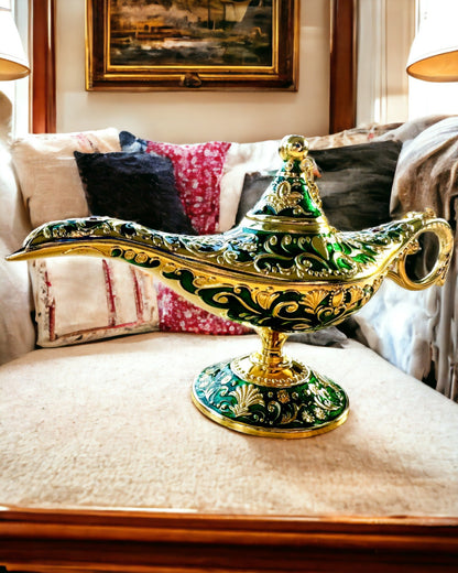 Aladdin's Magic Lamp with Engraving Option - Dark Green Variant, interwoven with gold