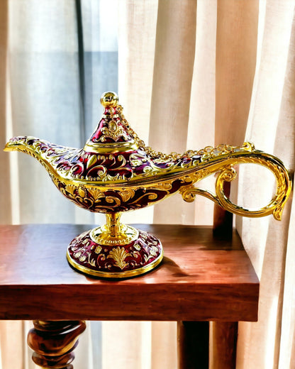 Aladdin's Magic Lamp with Engraving Option - Burgundy Variant, interwoven with gold