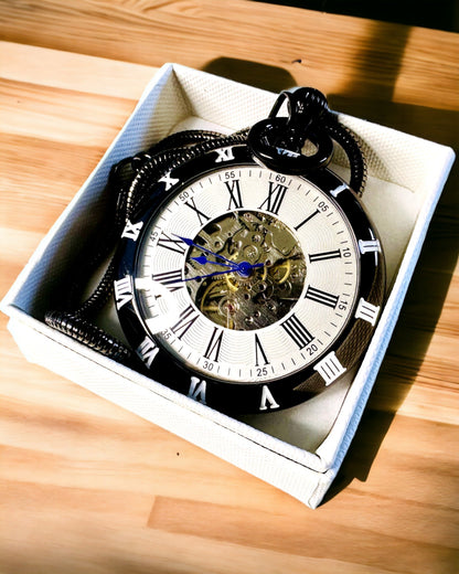 Mechanical Pocket Watch with Visible Mechanism – Personalization Option