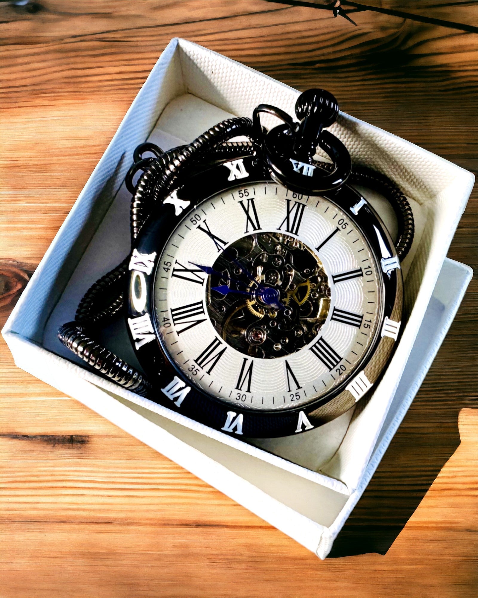 Mechanical Pocket Watch with Visible Mechanism – Personalization Option