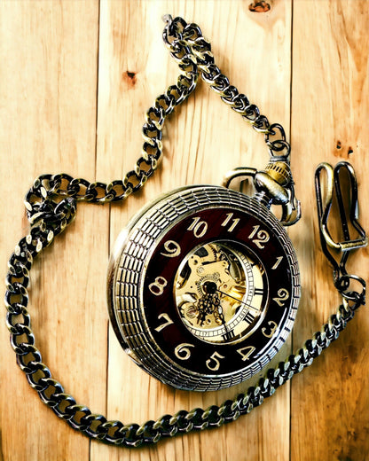 Pocket watch with a visible mechanism – personalization option through engraving