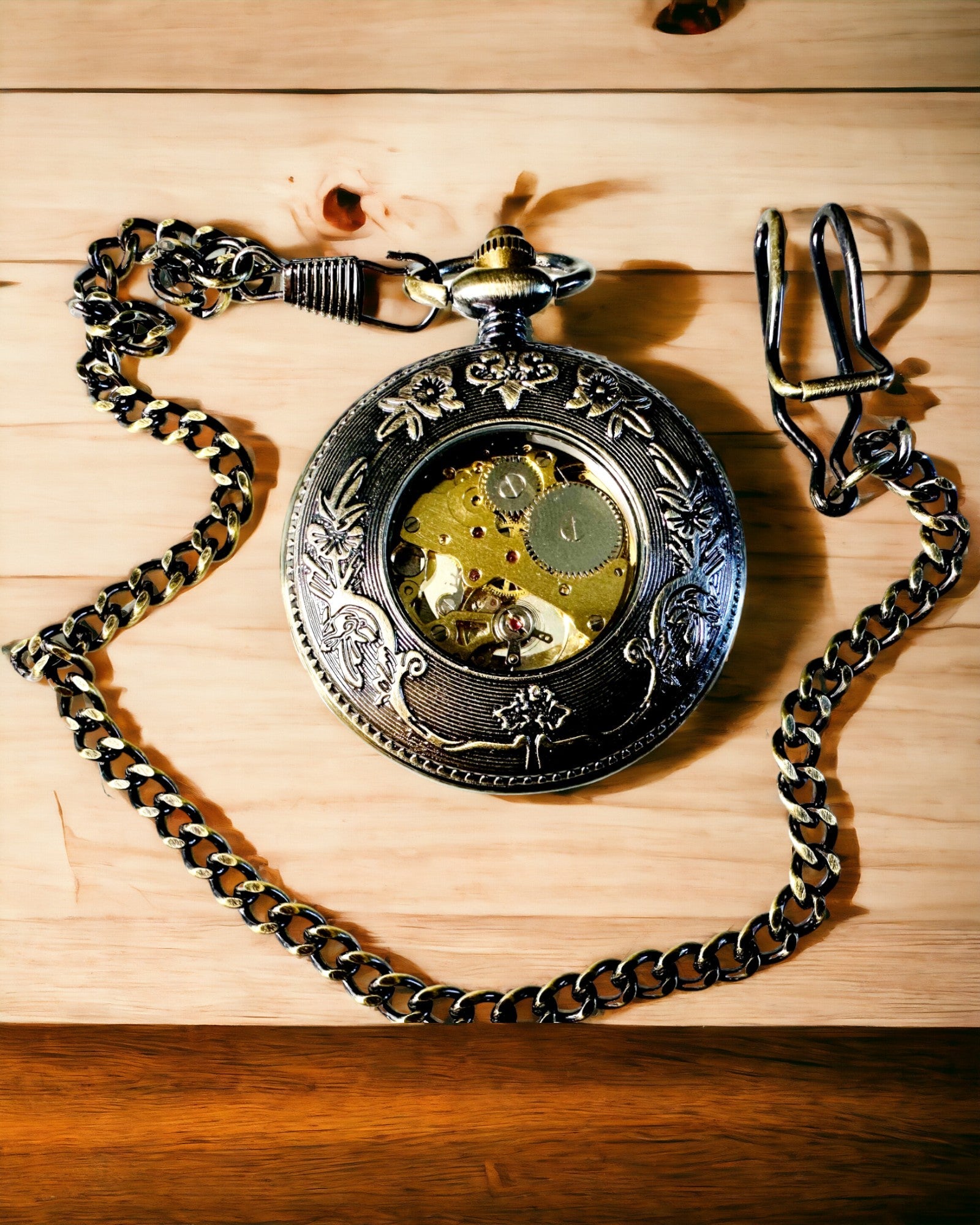 Pocket watch with a visible mechanism – personalization option through engraving