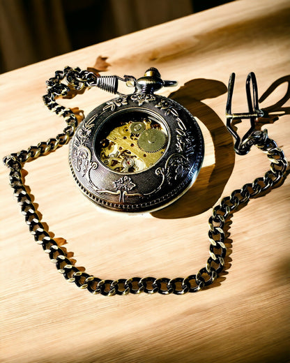 Pocket watch with a visible mechanism – personalization option through engraving