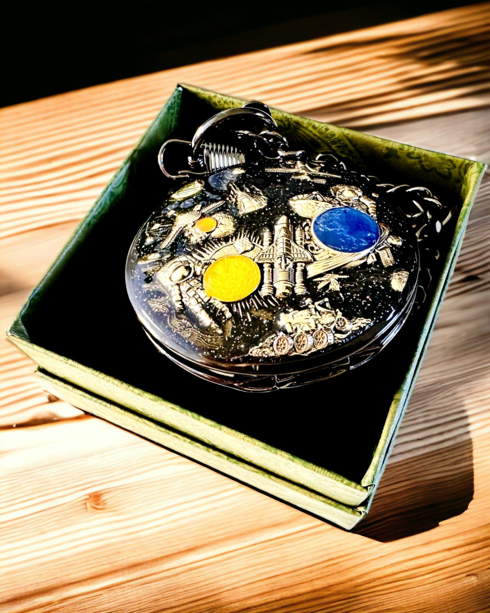 Pocket watch "Astrum Temporis" - Black frame. Customization option with engraving.