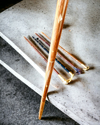 Hand-Carved Travel Cane, for Walking "Royal Wanderer" in brown with golden embellishments