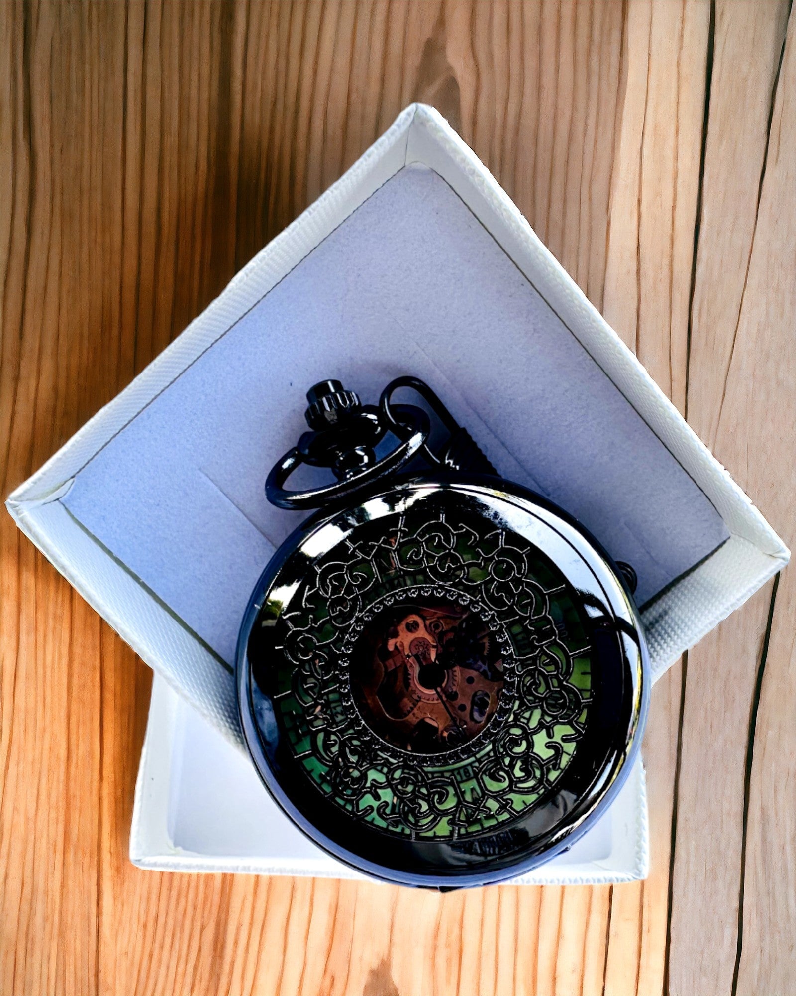 Pocket Watch "Eterna Elegance", personalized gift, engraving. Color black.