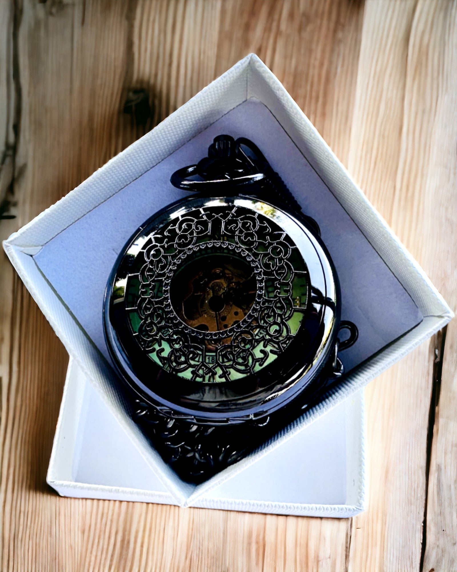 Pocket Watch "Eterna Elegance", personalized gift, engraving. Color black.